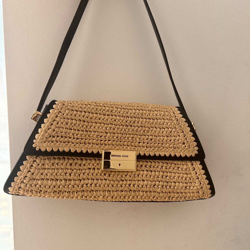 Michael Kors Black and Tan Woven Shoulder Bag